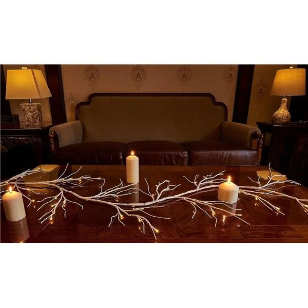 Birch Garland with Lights 6FT 48LED BatteryOperated,Lighted Twig Vine with Timer